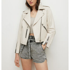 Allsaints 'Fern' White Leather Biker Jacket Size 6